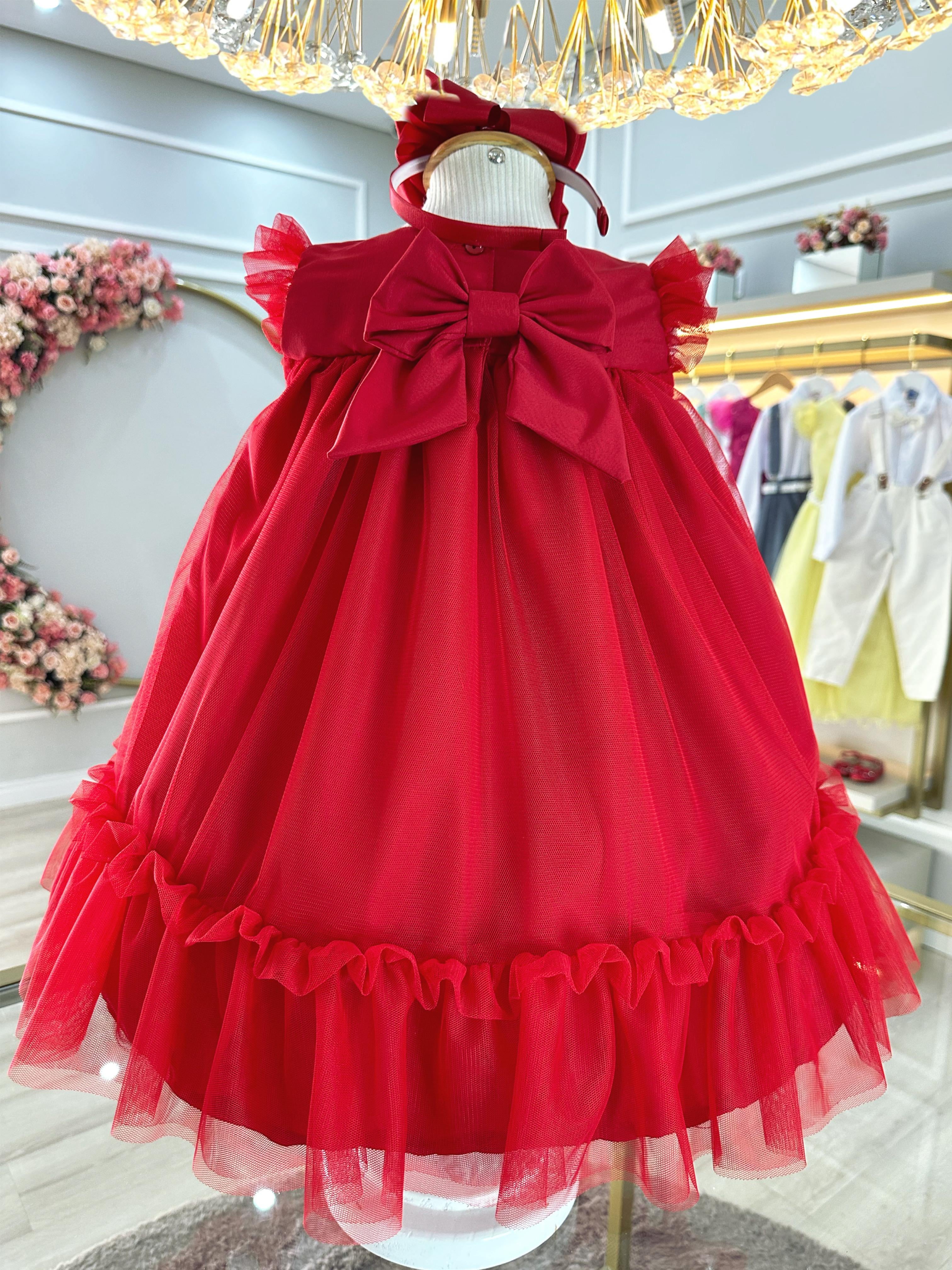 Vestido Infantil Trapézio Vermelho Festas