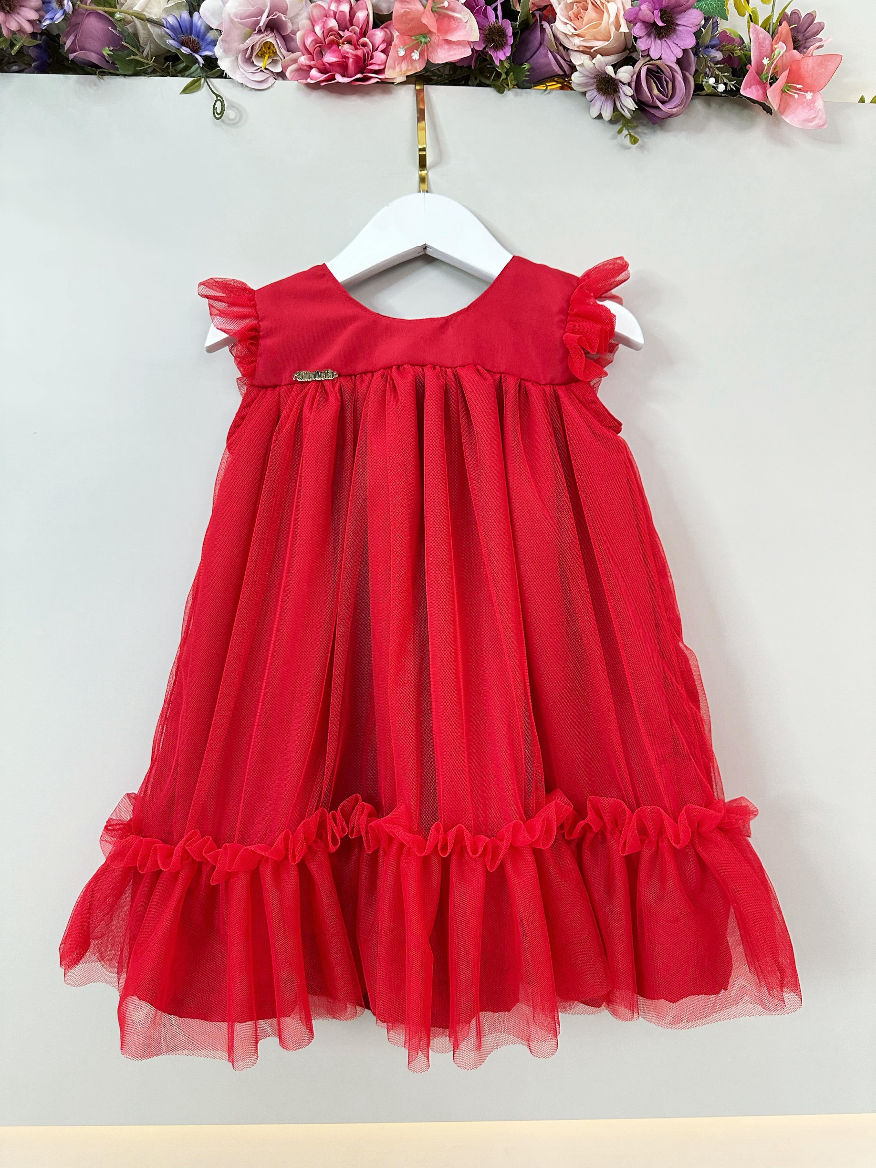 Vestido Infantil Trapézio Vermelho Festas