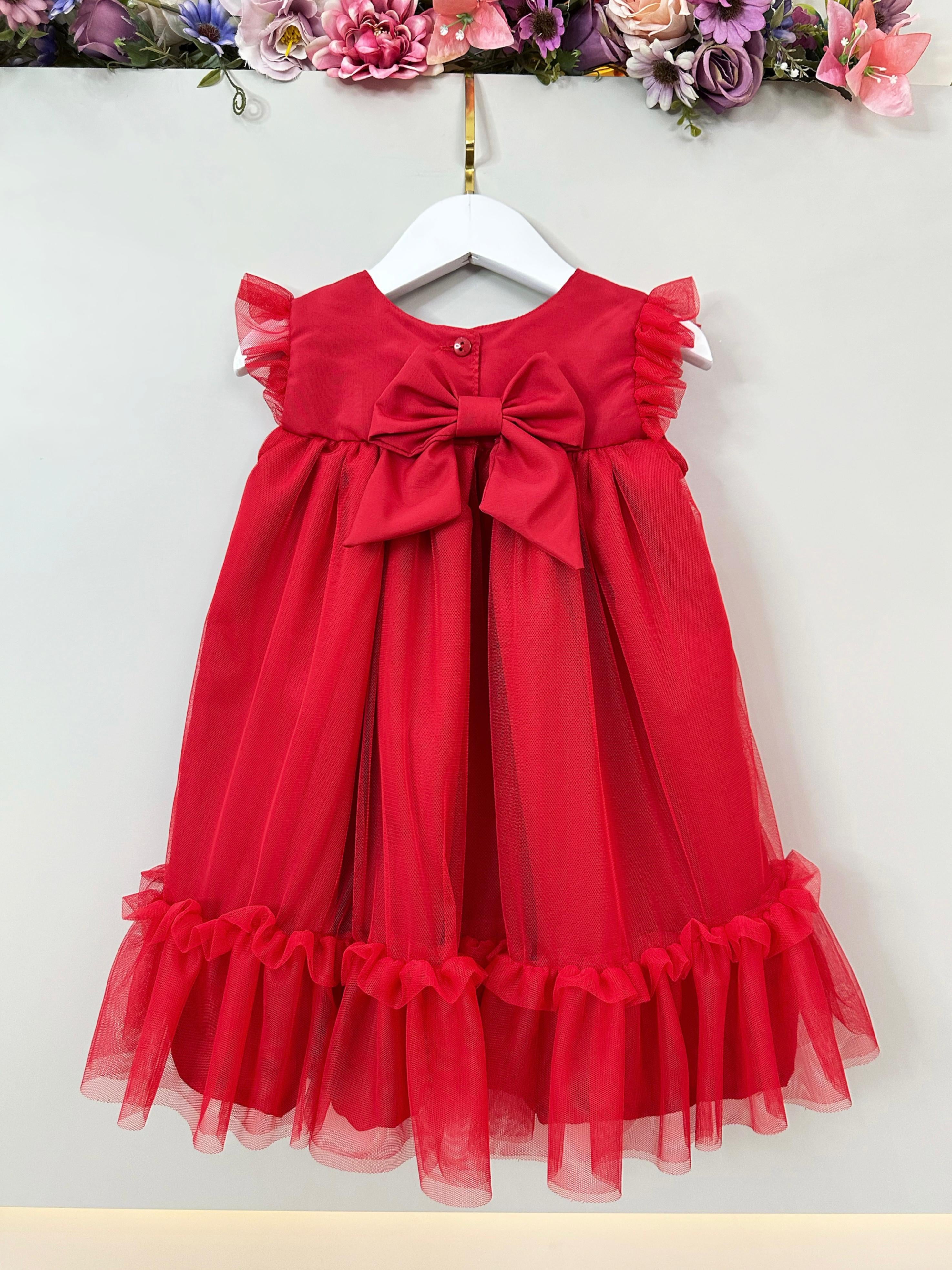 Vestido Infantil Trapézio Vermelho Festas