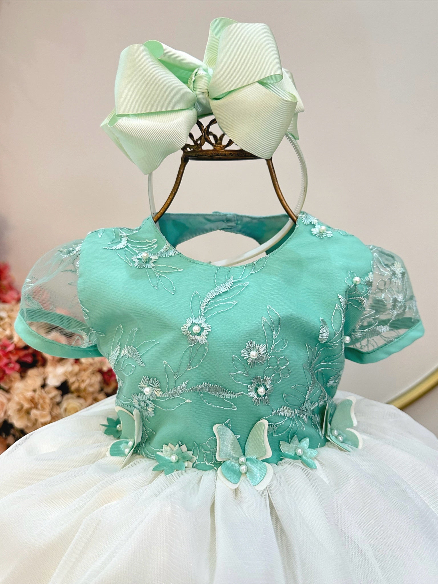 Vestido Infantil Verde Jardim Encantado Saia C/ Babados