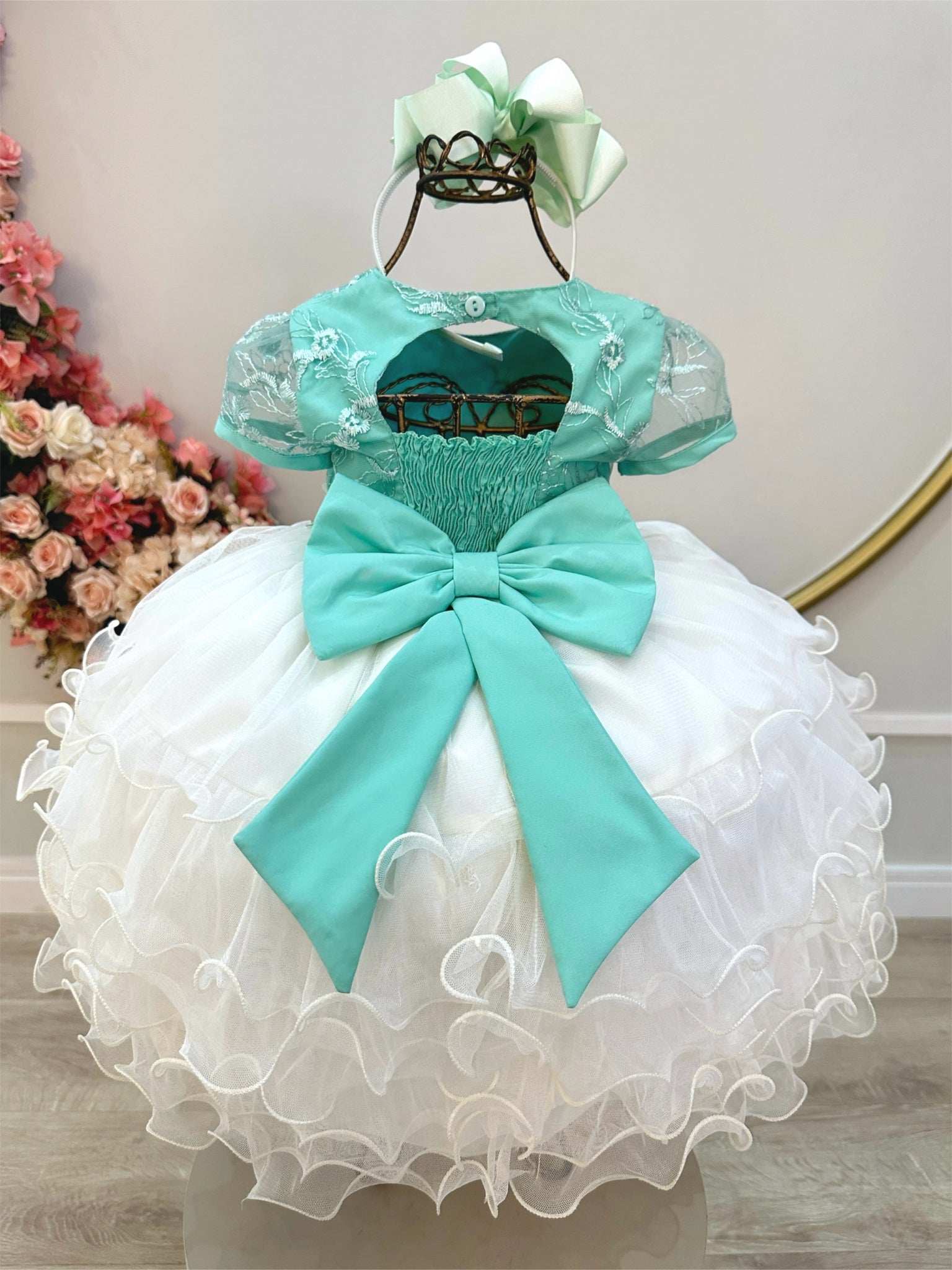 Vestido Infantil Verde Jardim Encantado Saia C/ Babados