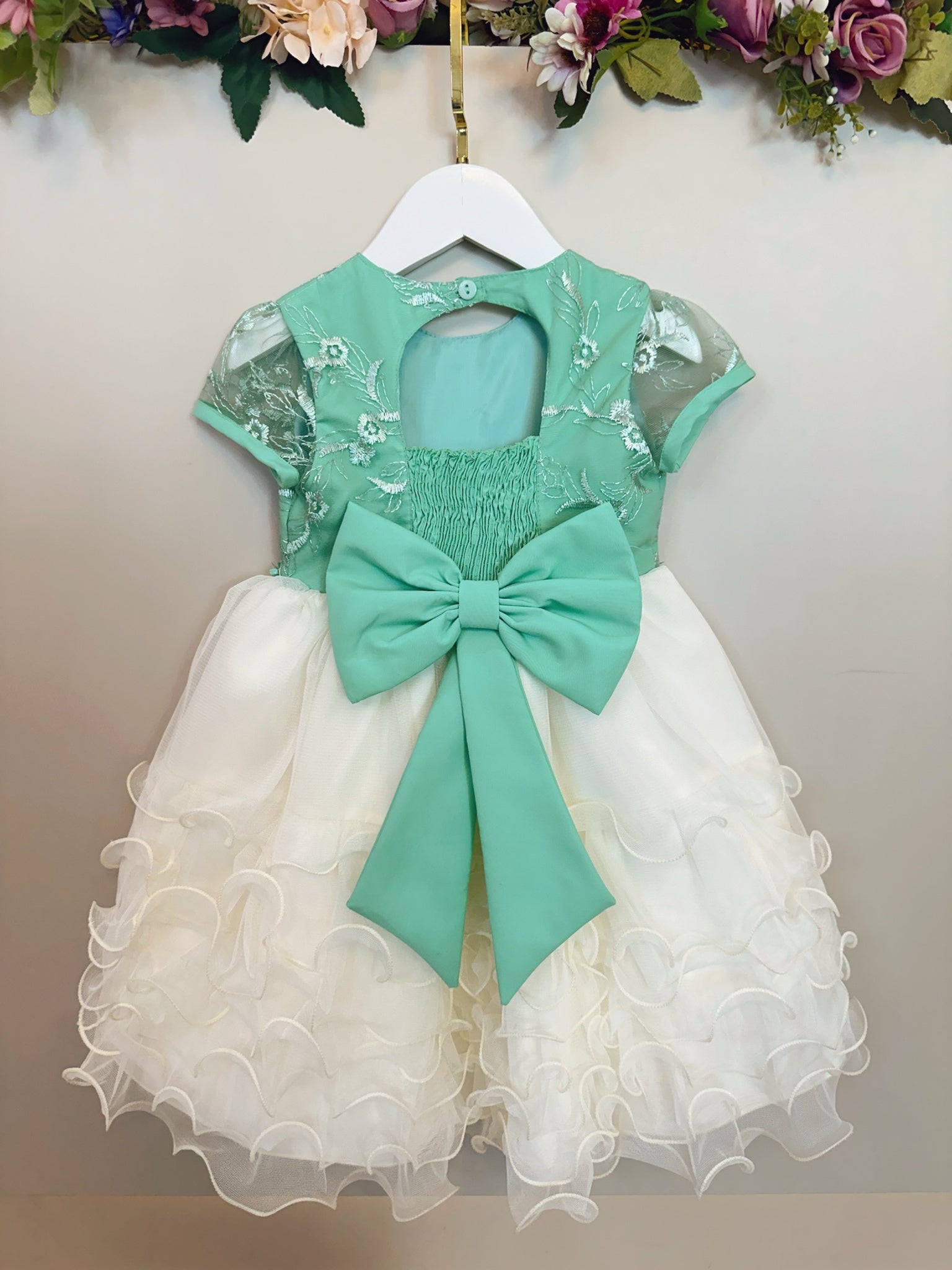 Vestido Infantil Verde Jardim Encantado Saia C/ Babados