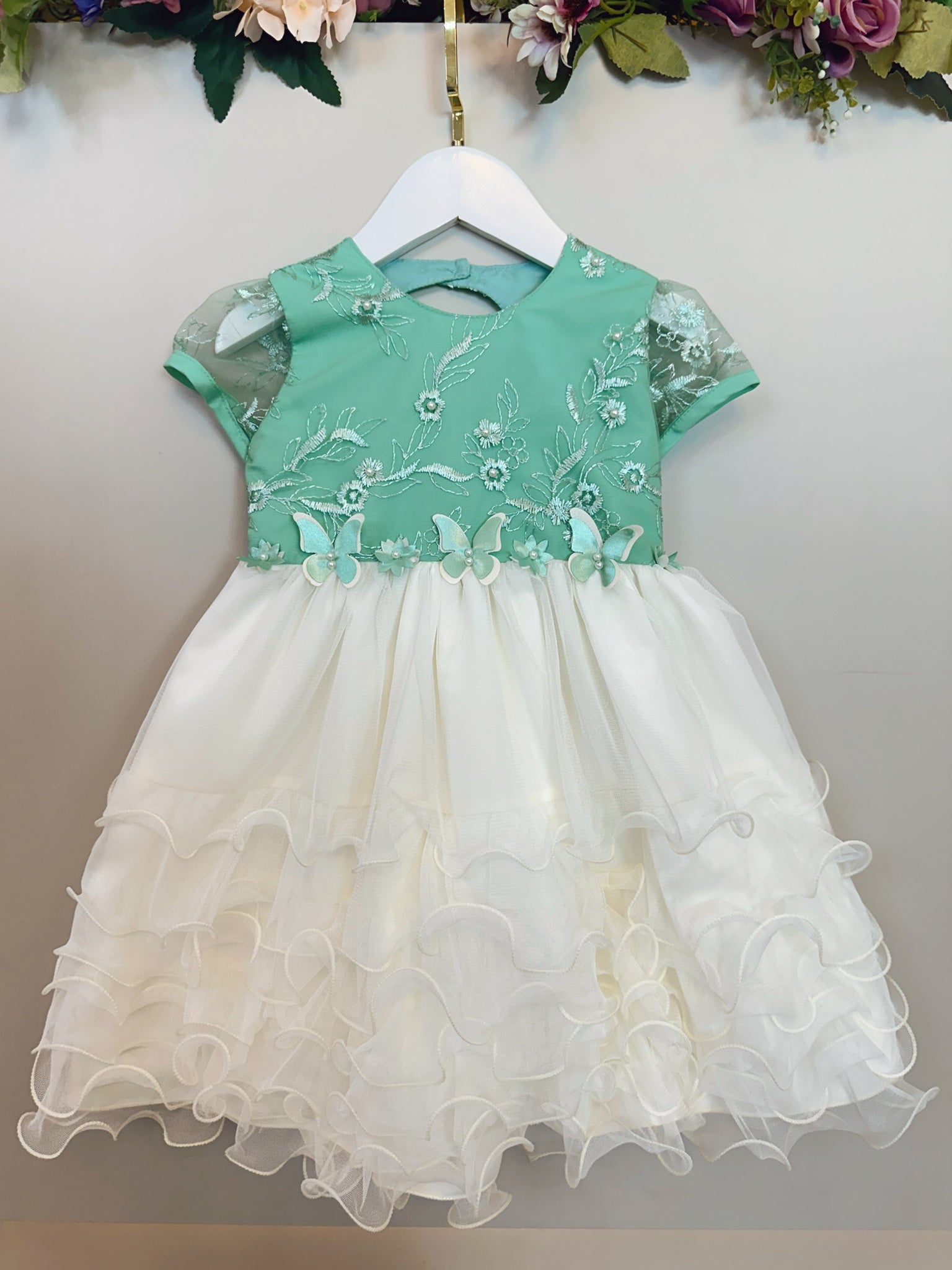 Vestido Infantil Verde Jardim Encantado Saia C/ Babados