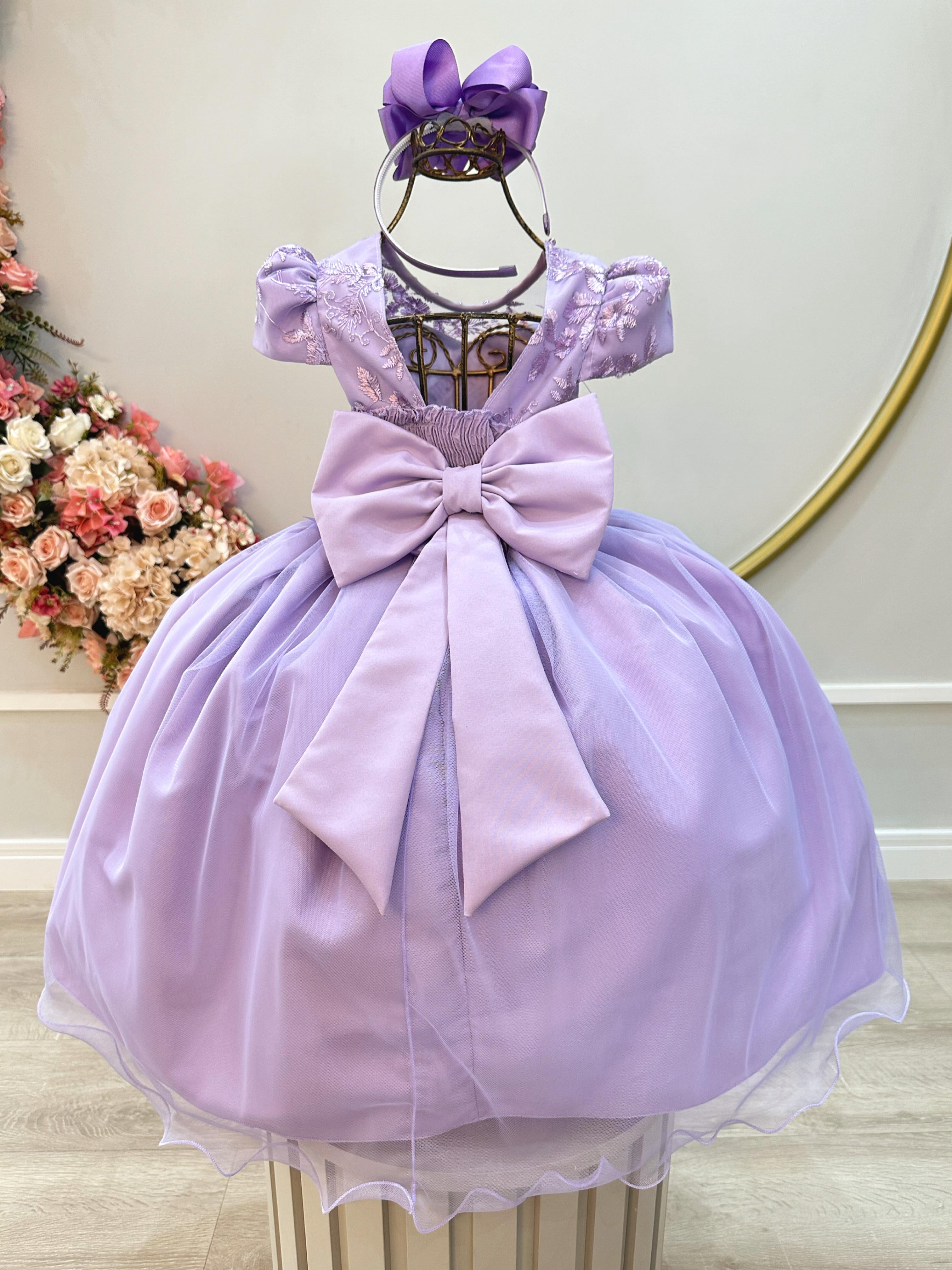 Vestido Infantil Lilás C/ Renda e Pérolas Festas Daminhas
